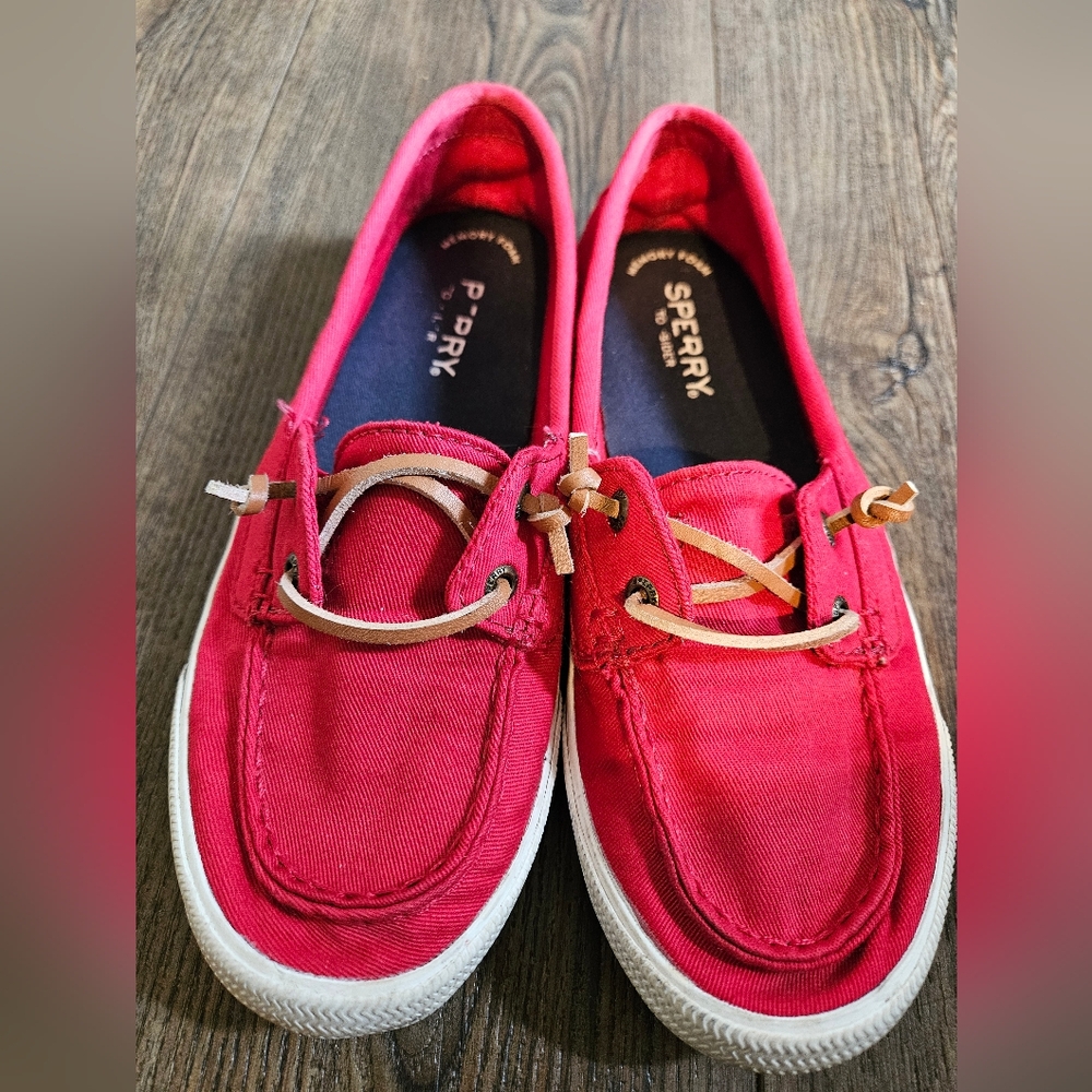 Women's red sperry boatshoes